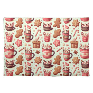 Cozy Christmas Cocoa and Gingerbread Pattern Cloth Placemat