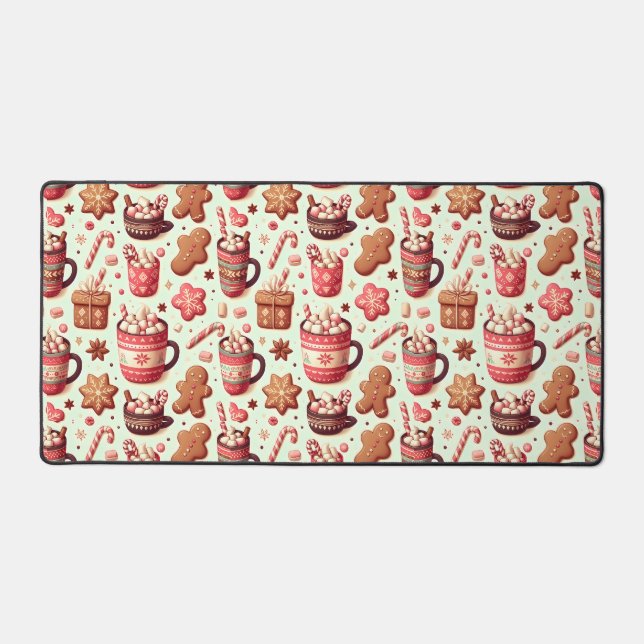 Cozy Christmas Cocoa and Gingerbread Pattern Desk Mat (Front)