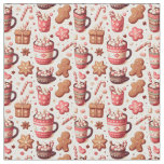 Cozy Christmas Cocoa and Gingerbread Pattern Fabric