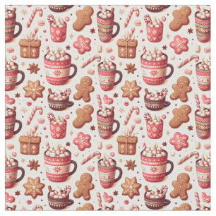 Cozy Christmas Cocoa and Gingerbread Pattern Fabric