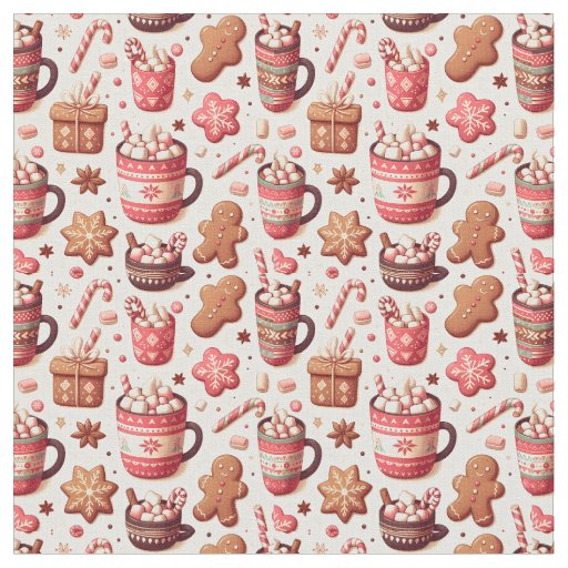 Cozy Christmas Cocoa and Gingerbread Pattern Fabric