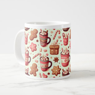Cozy Christmas Cocoa and Gingerbread Pattern Giant Coffee Mug