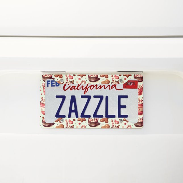 Cozy Christmas Cocoa and Gingerbread Pattern License Plate Frame (On Car)