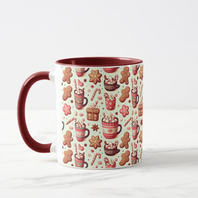 Cozy Christmas Cocoa and Gingerbread Pattern Mug (Left)