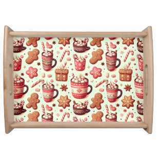 Cozy Christmas Cocoa and Gingerbread Pattern Serving Tray