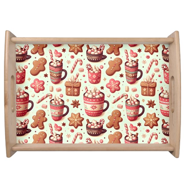 Cozy Christmas Cocoa and Gingerbread Pattern Serving Tray (Front)