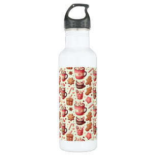 Cozy Christmas Cocoa and Gingerbread Pattern Stainless Steel Water Bottle