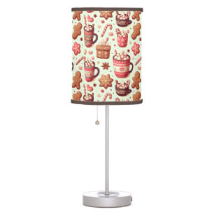Cozy Christmas Cocoa and Gingerbread Pattern Table Lamp