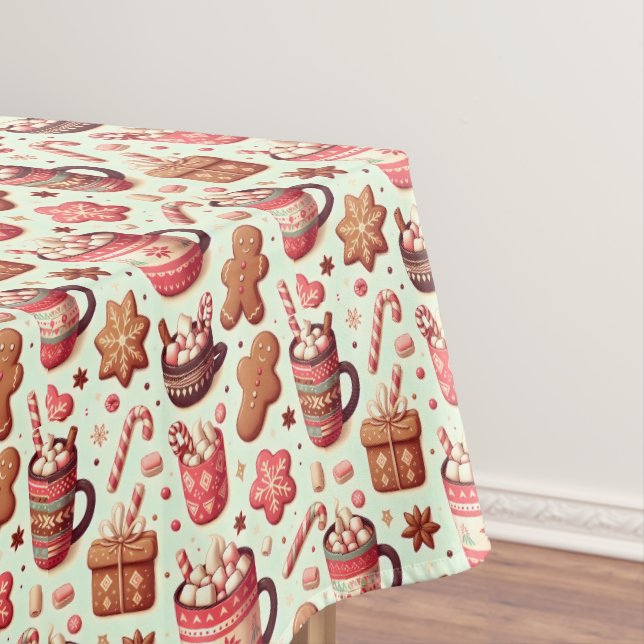 Cozy Christmas Cocoa and Gingerbread Pattern Tablecloth (In Situ)