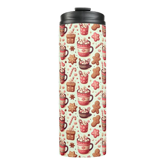 Cozy Christmas Cocoa and Gingerbread Pattern Thermal Tumbler (Front)