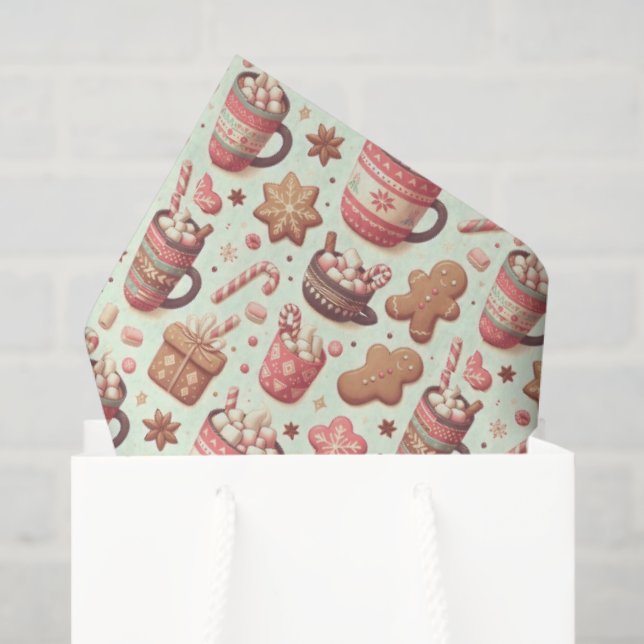 Cozy Christmas Cocoa and Gingerbread Pattern Tissue Paper (Gift Bag)