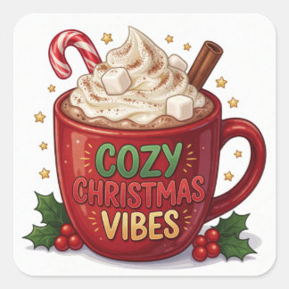 Cozy Christmas Cocoa Holiday Winter Cheer Square Sticker