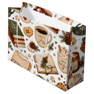 Cozy Christmas Coffee Winter Pattern Large Gift Bag