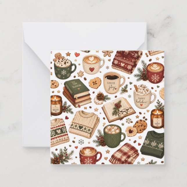 Cozy Christmas Coffee Winter Pattern  Note Card (Front)