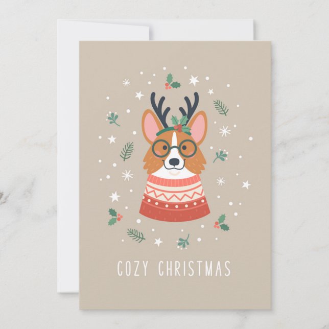 Cozy Christmas Corgi Holiday Card (Front)