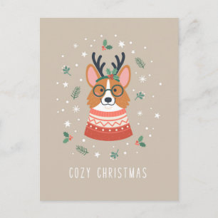 Cozy Christmas Corgi Holiday Postcard