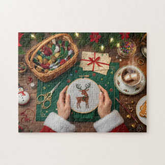 Cozy Christmas Craft Holiday Reindeer Stitching Jigsaw Puzzle