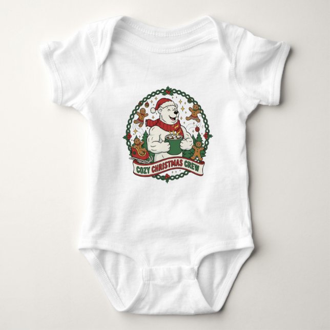 Cozy Christmas Crew – Cute Polar Bear & Gingerbrea Baby Bodysuit (Front)