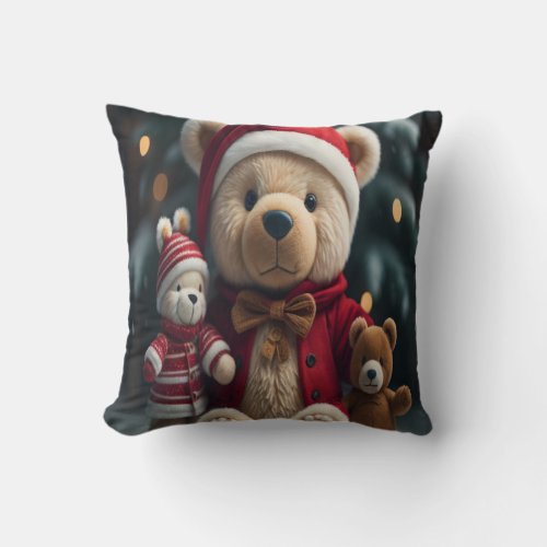 Cozy Christmas Cuddles Teddy Bear  Friends Throw Pillow