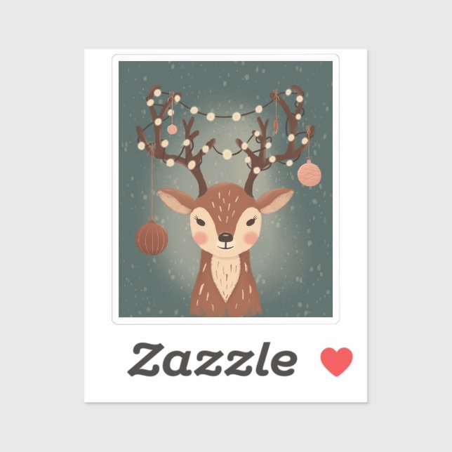Cozy Christmas Deer with Ornaments and Lights Sticker (Sheet)