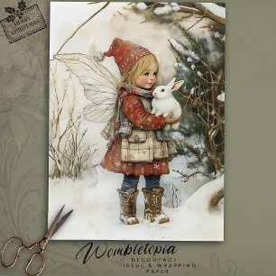 Cozy Christmas Fairy with Snowy Woodland Bunny Tissue Paper