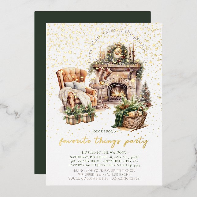Cozy Christmas favorite things Foil Invitation (Front/Back)