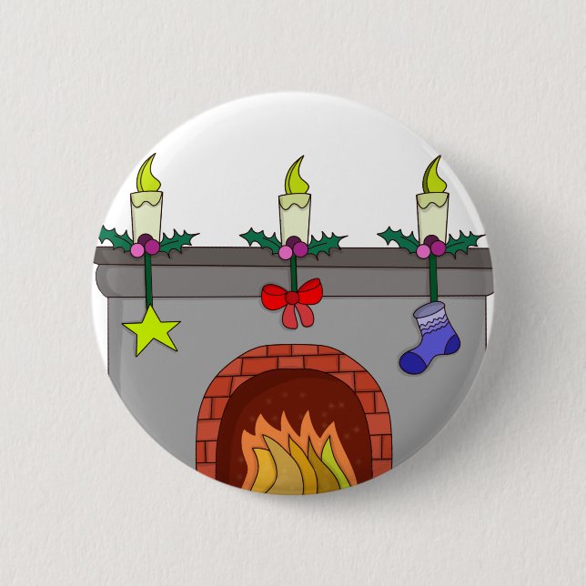 Cozy Christmas Fireplace Button (Front)