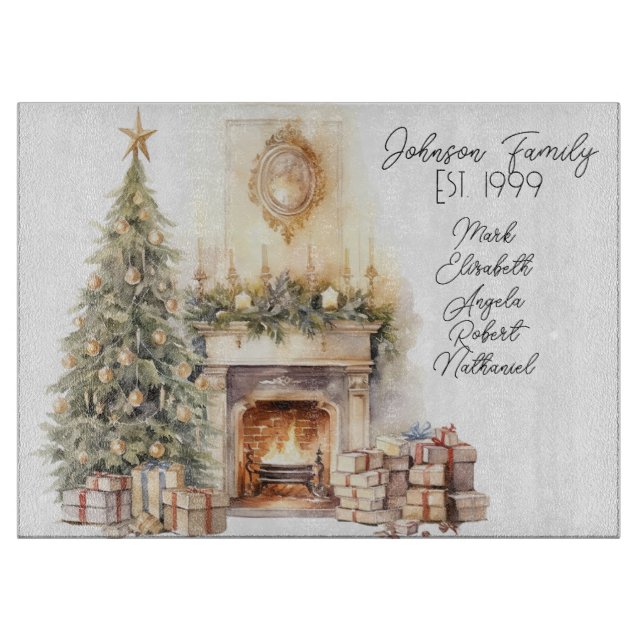 Cozy Christmas Fireplace Cutting Board (Front)