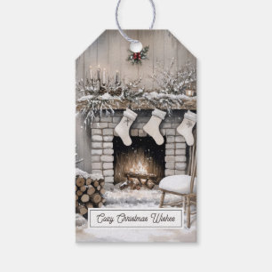 Cozy Christmas Fireplace Gift Tags