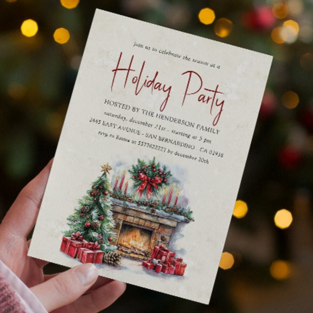 Cozy Christmas Fireplace Holiday Party Invitation (Creator Uploaded)