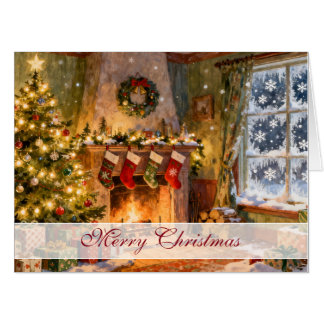 Cozy Christmas Fireplace Magic Card