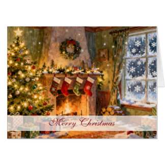 Cozy Christmas Fireplace Magic Card