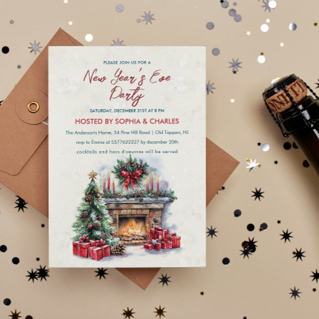 Cozy Christmas Fireplace New Year's Eve Party  Invitation (Creator Uploaded)