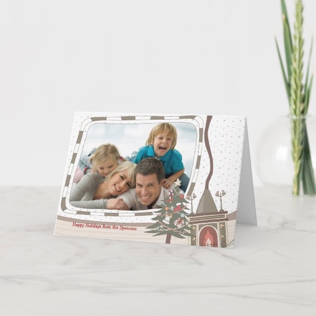 Cozy Christmas Fireplace Photo Greeting Card (Front)
