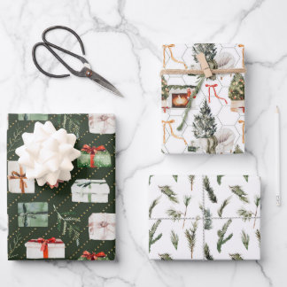 Cozy Christmas Fireplace, Presents & Trees Holiday Wrapping Paper Sheets