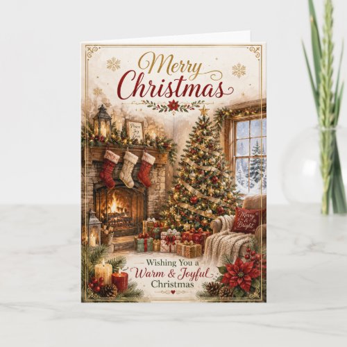 Cozy Christmas Fireplace Tree Holiday Greeting Car Card