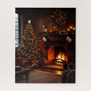 Cozy Christmas Fireplace with Stockings and Tree Jigsaw Puzzle