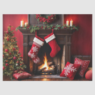 Cozy Christmas Fireplace with Stockings Decoupage  Tissue Paper