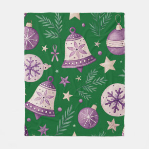 Cozy Christmas Fleece Blanket with Purple Bells