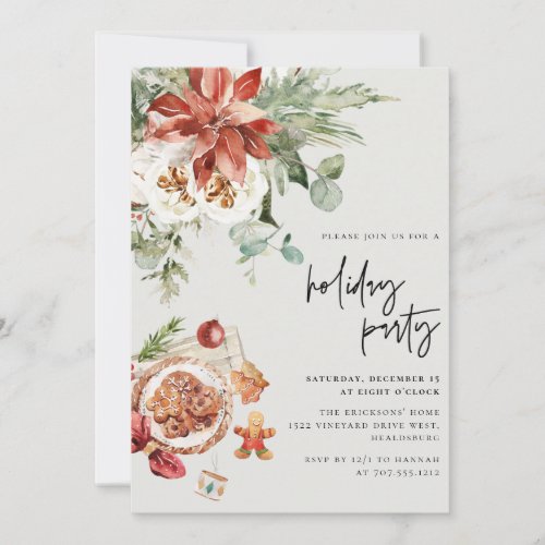 Cozy Christmas Floral  Cookies Holiday Party Invitation