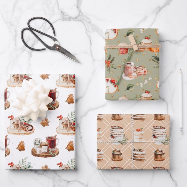 Cozy Christmas Food & Drinks Holiday Wrapping Paper Sheets (Front)