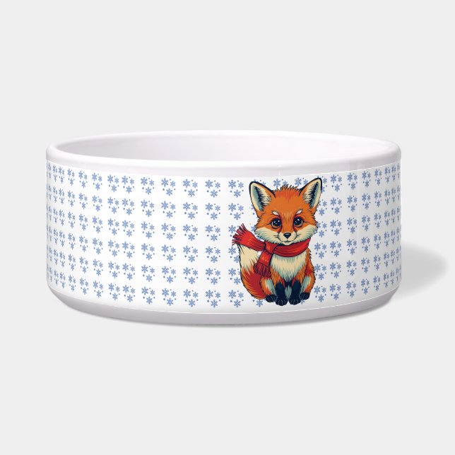 Cozy Christmas Fox Ceramic Pet Bowl (Front)
