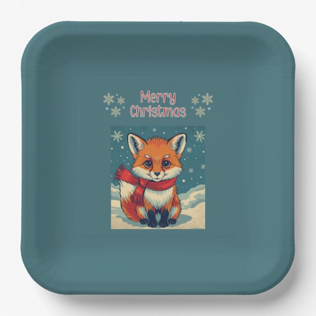 Cozy Christmas Fox Paper Plate (Front)