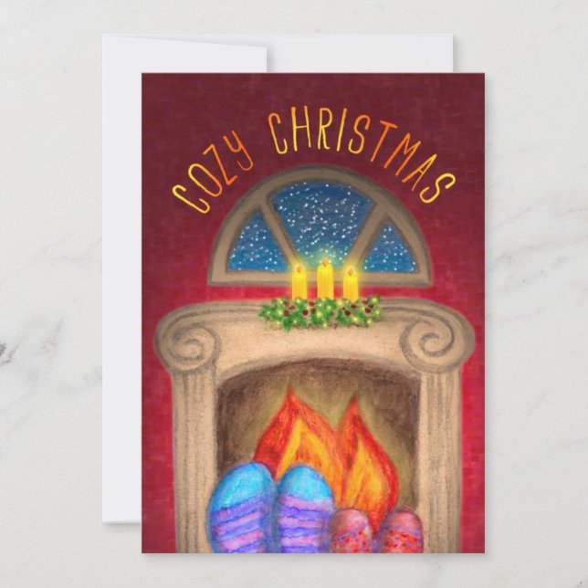 Cozy Christmas Fuzzy Socks by Warm Glow Fireplace Card (Front)