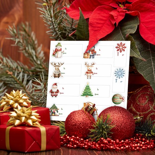 Cozy Christmas Gift Tags Watercolor 11 pc Set Sticker