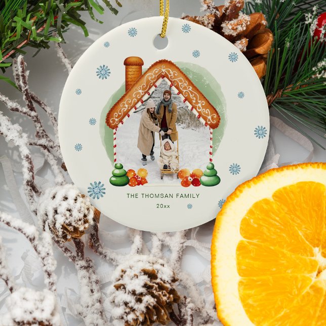Cozy Christmas Gingerbread House Photo Holiday Ceramic Ornament (Cozy Christmas Gingerbread House Photo Holiday Ceramic Ornament)
