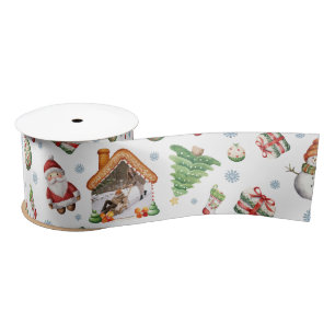 Cozy Christmas Gingerbred Photo Photo Pattern Satin Ribbon