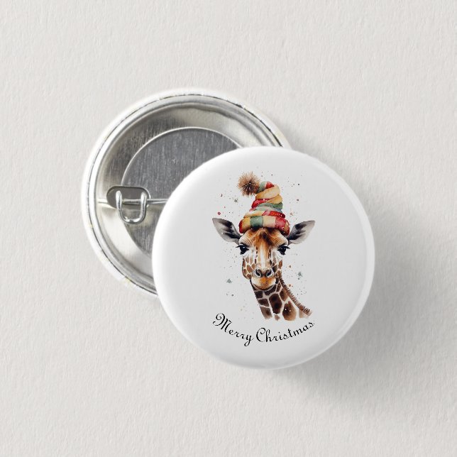 Cozy Christmas Giraffe, custom Button (Front & Back)