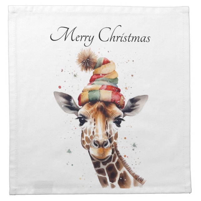 Cozy Christmas Giraffe, custom Cloth Napkin (Front)