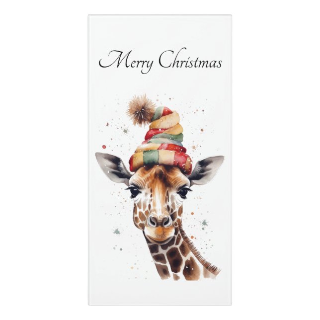 Cozy Christmas Giraffe, custom Door Sign (Classic Front Vert)